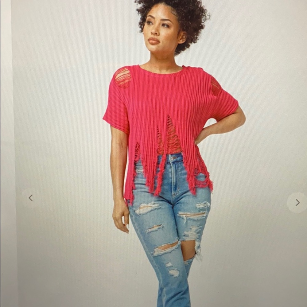 Distressed sweater top